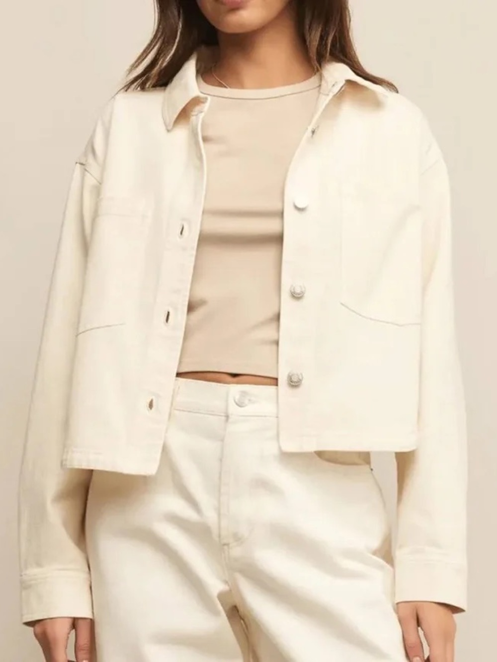 Z Supply Cropped Denim Jacket in off white Size XS